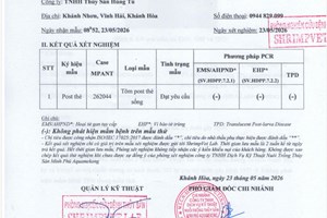 KẾT QUẢ XÉT NGHIỆM TÔM